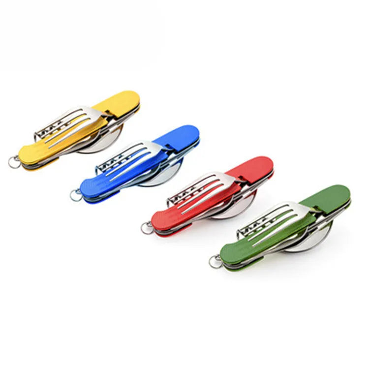Stainless Steel Kitchen Utensil Set 7-in-1 Folding Tableware (Fork/Knife/Spoon/Bottle Opener) for Camping Backpack Picnic Cutler