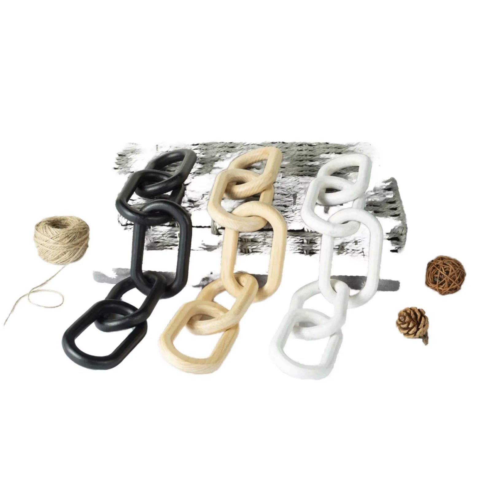 Hand Carved Waterproof 5-Link Wood Chain Link Beech Decor Modern Design 48cm Tabletop for Indoor Use Christmas