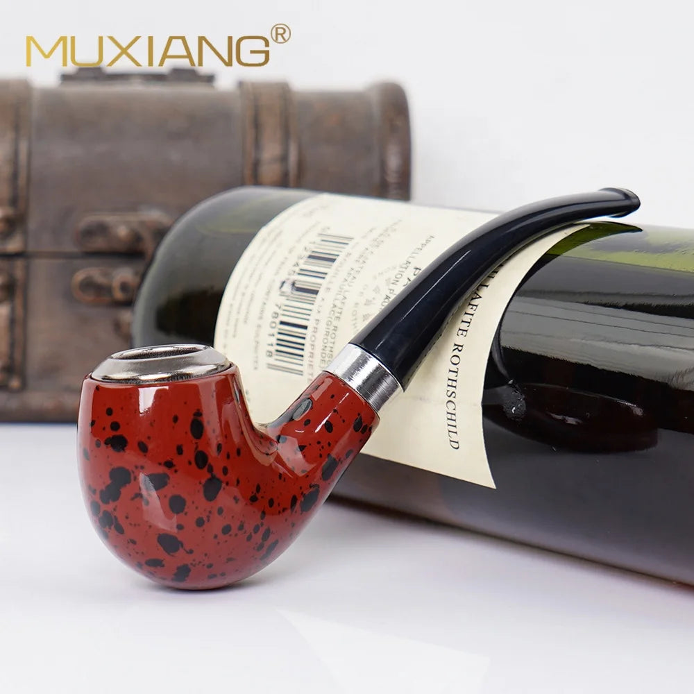 Classic Vintage Bent Wooden Tobacco Pipe for Gift Metal Pot Bakelite Resin Tobacco Pipe Wholesale