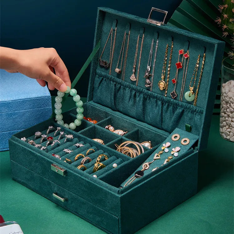Multilayer Flannel Jewelry Jewelry Storage Box with Lock Drawer Earrings Earrings Earrings Gift Boxes Jewelry Display Boxes