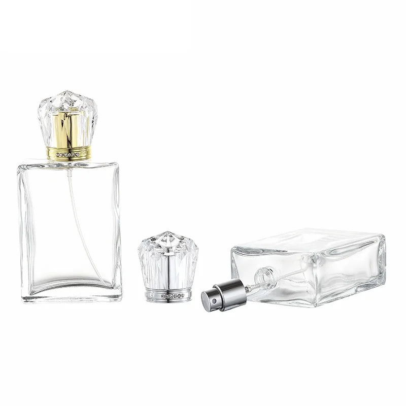 100ml High-end Transparent Glass Perfume Spray Bottle with Golden CROWN CAP