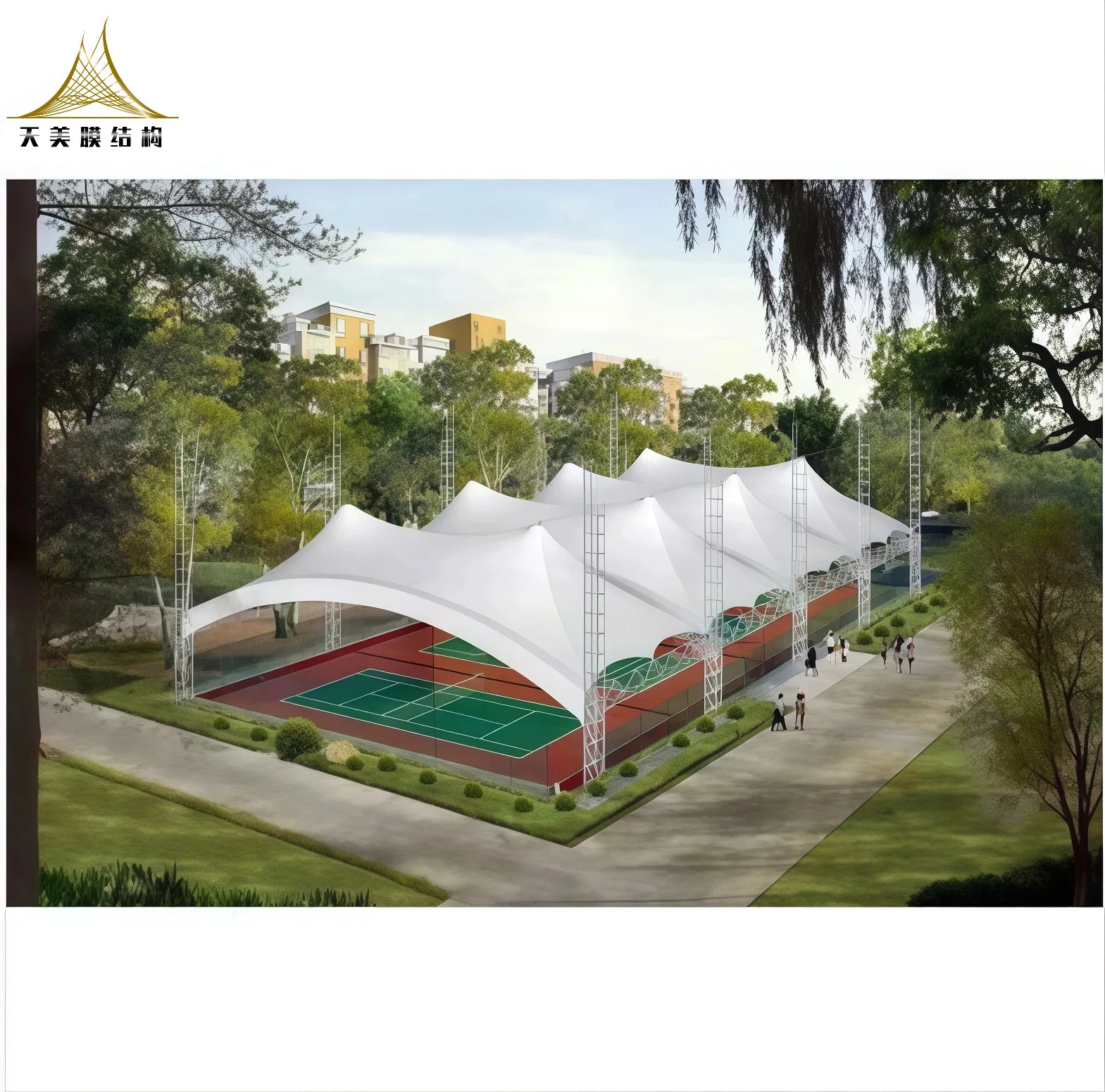 TIMI 2025 New Custom PTFE PVDF Tensile Membrane Structure Tent Windproof Stadium Tennis Sport Court Tent