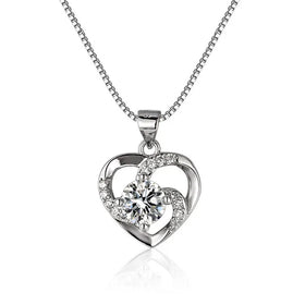 OAHLAN Fashion Jewelry 1.0ct Round Cut VVS1 Moissanite Couple Heart Shape Pendant 925 Sterling Silver Necklace for Women Wedding