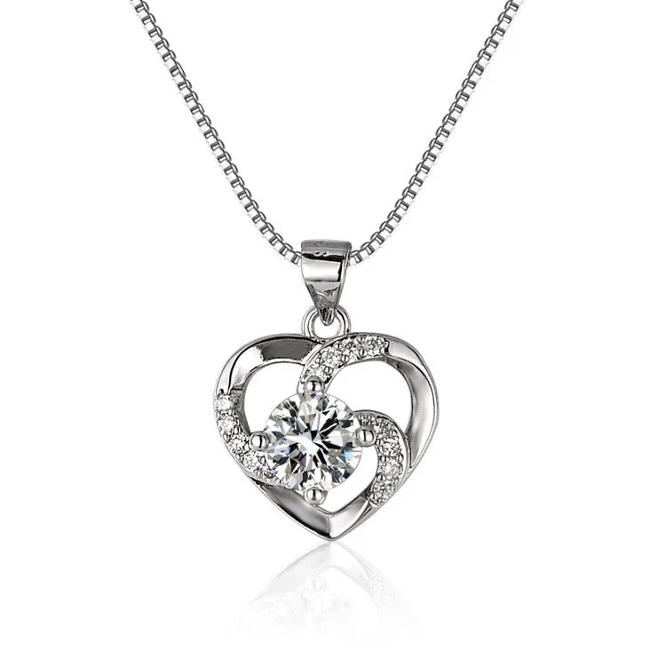 OAHLAN Fashion Jewelry 1.0ct Round Cut VVS1 Moissanite Couple Heart Shape Pendant 925 Sterling Silver Necklace for Women Wedding