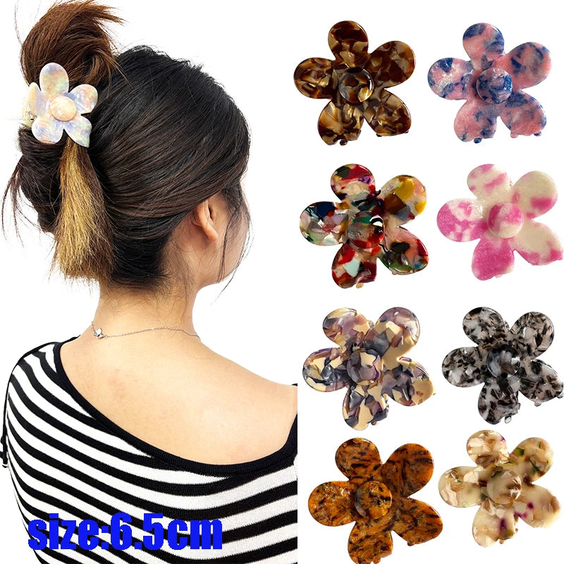 Custom Logo Fashion Style Hot Sale Hair Accessories Fashion 6.5CM Flower Hair Clip Acetate Claw Clip Women Cute Claw Hair Girls