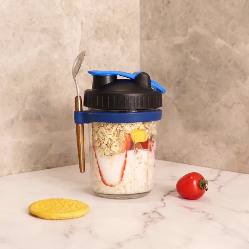 Wholesale Empty 10oz 350ml Clear Round Glass Mason Breakfast Overnight Oats Jars with Lids and Spoon