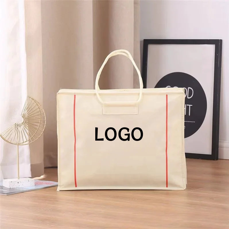 Portable PVC Non-Woven Cloth Storage Zipper Bag Airable Cover Home Textile Packaging for Living Room Pillow Bag