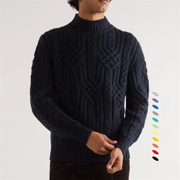 Custom Winter Ribbed Cable Knit Cashmere Rollneck Pullover Sweater for Winter