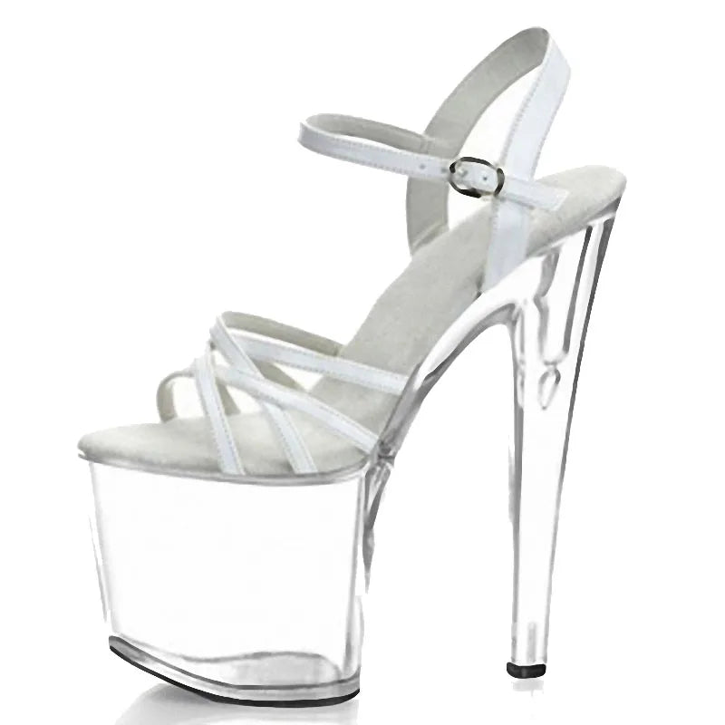 Japan and South Korea White Elegant Stiletto 20 cm Platform Banquet High Heels With Leaky Toe Women's Large Sandals