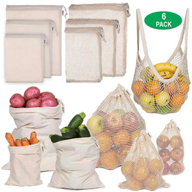 Reusable Mesh Shopping Tote Bags Grocery Handbag Net String Cotton Bags with Long Short Handle for Fruits Vegetables
