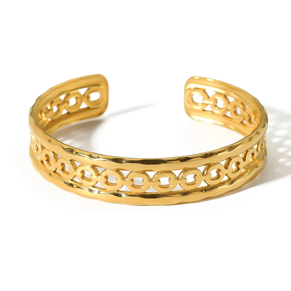 Fashionable Stainless Steel Vintage Hollow Dots Mesh Adjustable Open Cuff Bangles Bracelets for Women