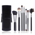 Dongshen 7-Piece Goat & Pony Hair Makeup Brush Set with Black Wooden Handles Flat Brush Included for Daily Use