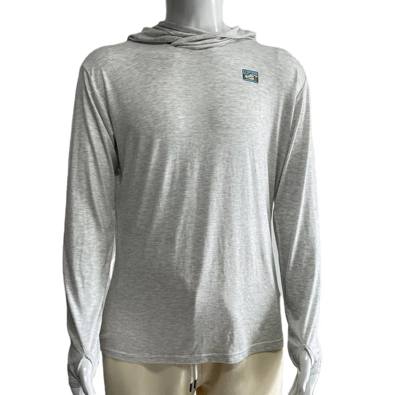 Men's Workout Long Sleeve Fishing Shirts UPF 50+ Sun Protection Silk Hoodies
