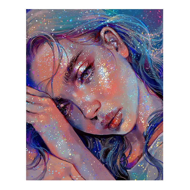 Poured Glue Diamond Painting Girl Young Portrait DIY Handicrafts Room Art Decoration for Giving 4Y1029