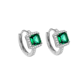 Luxury 925 Sterling Silver Earrings Square Large Emerald Cubic Zirconia Vintage Hoops Huggie Earrings for Women Fine Jewelry