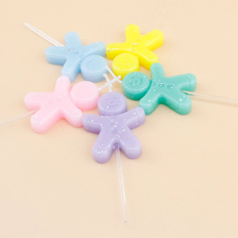 Hot Selling Colorful Gingerbread Shaped Handmade Birthday Cake Candles Smokeless with Glitter for Parties Easter and New Year