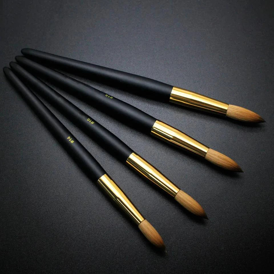 Luxury Black Wood Handle Nail Acrylic Brushes 100% Pure Kolinsky Hair Nail Acrylic Powder Brush Oval Crimped Nail Kolinsky Brush