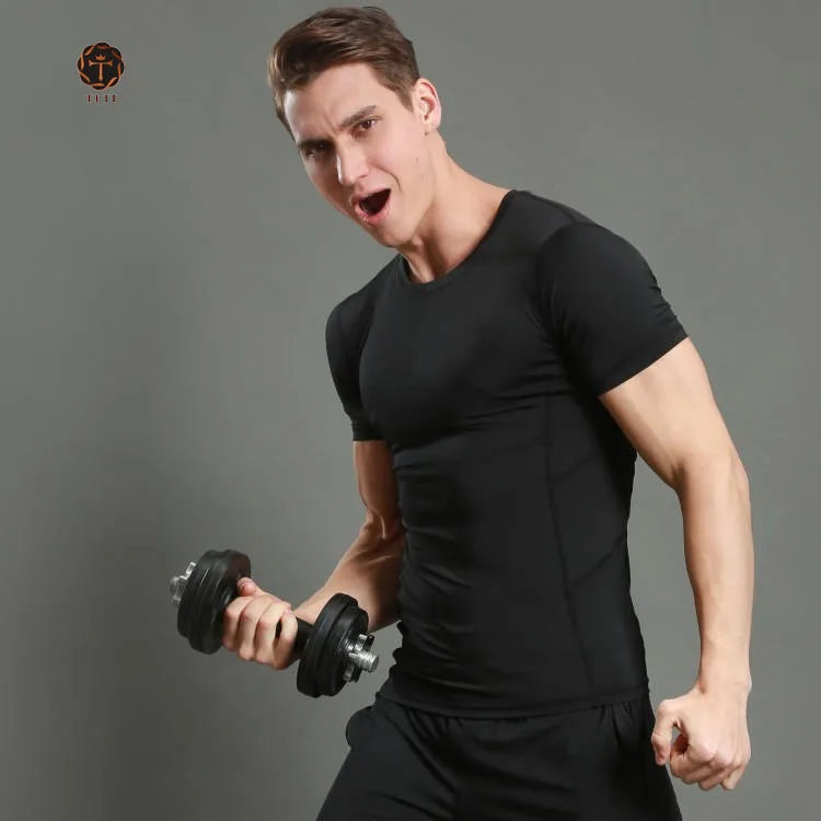 High Quality Tight Fitness Running Training Clothes High Elastic Quick Dry Short Sleeved T-shirt Compression T Shirt for Men