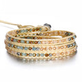 Bohemian Women's Wax Leather Wrap Bracelet Boho Cuff Bracelets Glass Crystal Fashion 3-wrap Around Hand Bracelets Beaded Jewelry