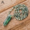 Women's Classic Natural Green Fluorite Healing Crystal Point Mala Necklace Fashion Energy Prayer Jewelry for Wedding Birthday