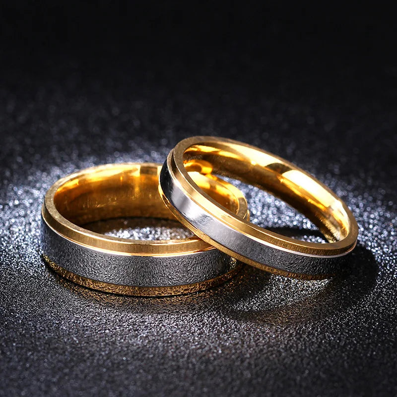 SongYi Trendy Simple Gold and Silver Color Block Stainless Steel Couple Rings for Men and Women
