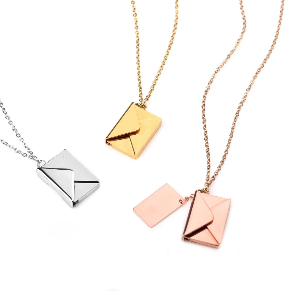 Custom Stainless Steel Locket Pendant Love Letter Envelope Necklace