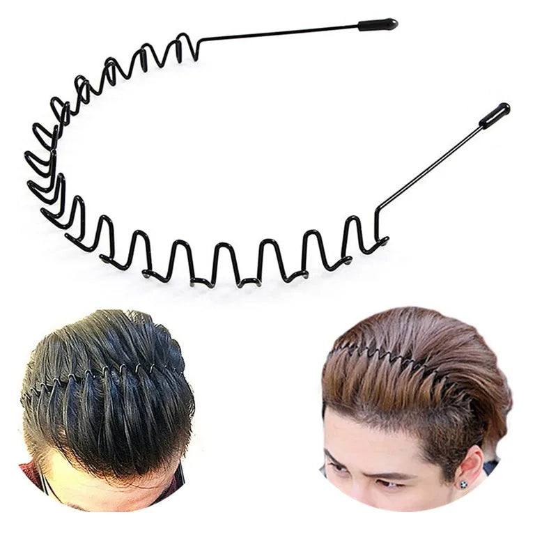 MIO 8pcs Metal Hair Bands for Men Women's Headbands Unisex Black Wavy Spring Sports Headband for Men's Hair Band Hoop Clips
