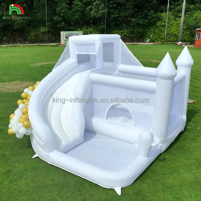Commercial White Inflatable Bounce House Combo Bouncy Castle with SlideBall Pit