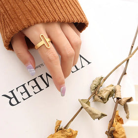 Customized Design Geometric Hollow Opening Ring Female Popular Stainless Steel Plated 18K Little Finger Rings for Girls