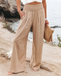 Hot Sale Fashion Linen Loose Fit Trousers Women Plus Size Wide Leg Pants