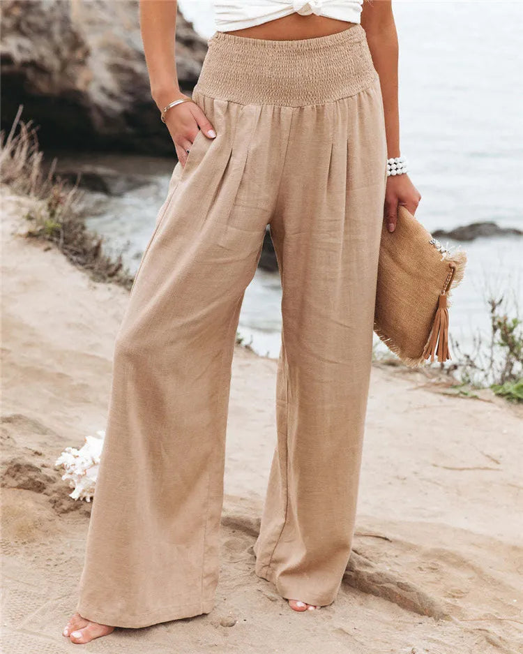 Hot Sale Fashion Linen Loose Fit Trousers Women Plus Size Wide Leg Pants