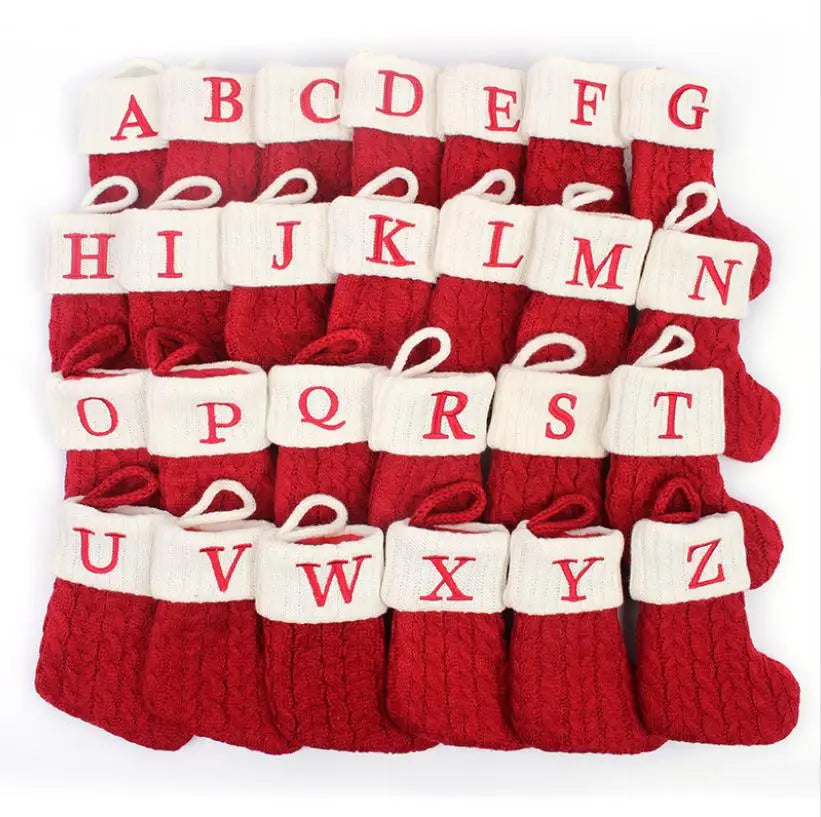 Christmas Stockings With Embroidered Letter Cable Knit Socks Red White for Family Holiday Decorations Xmas Tree Fireplace