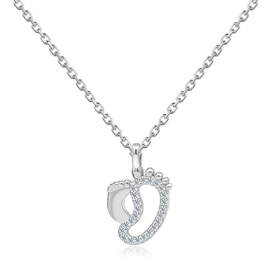 Cute Kids Jewelry Small Charm Necklaces Sterling Silver Footprints Necklace for Girls