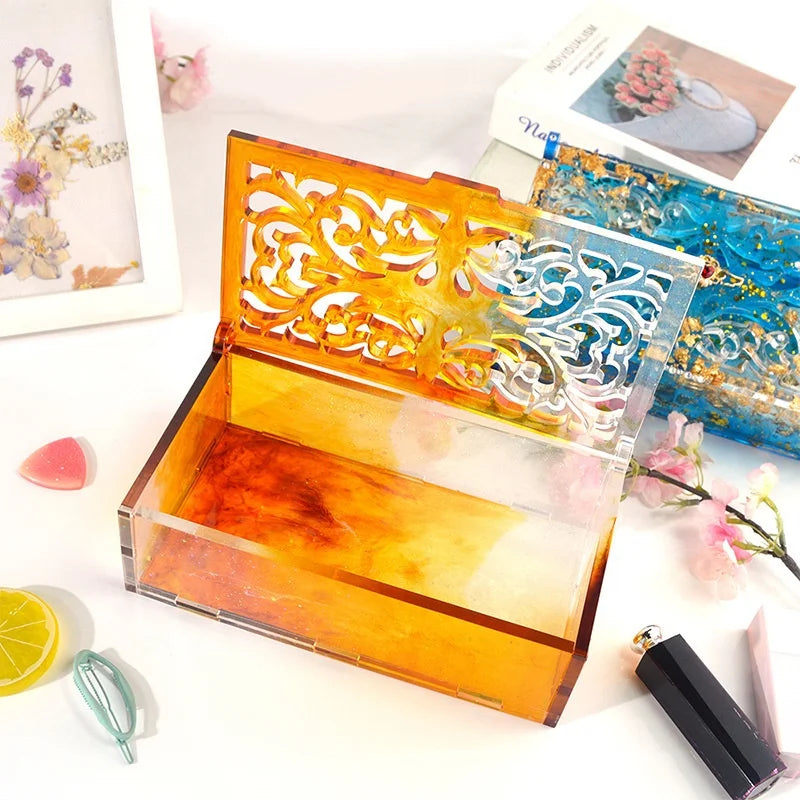 Floral Hollow Carved Storage Box Mold Large Jewelry Box Mold Domino Tarot Card Box Mold