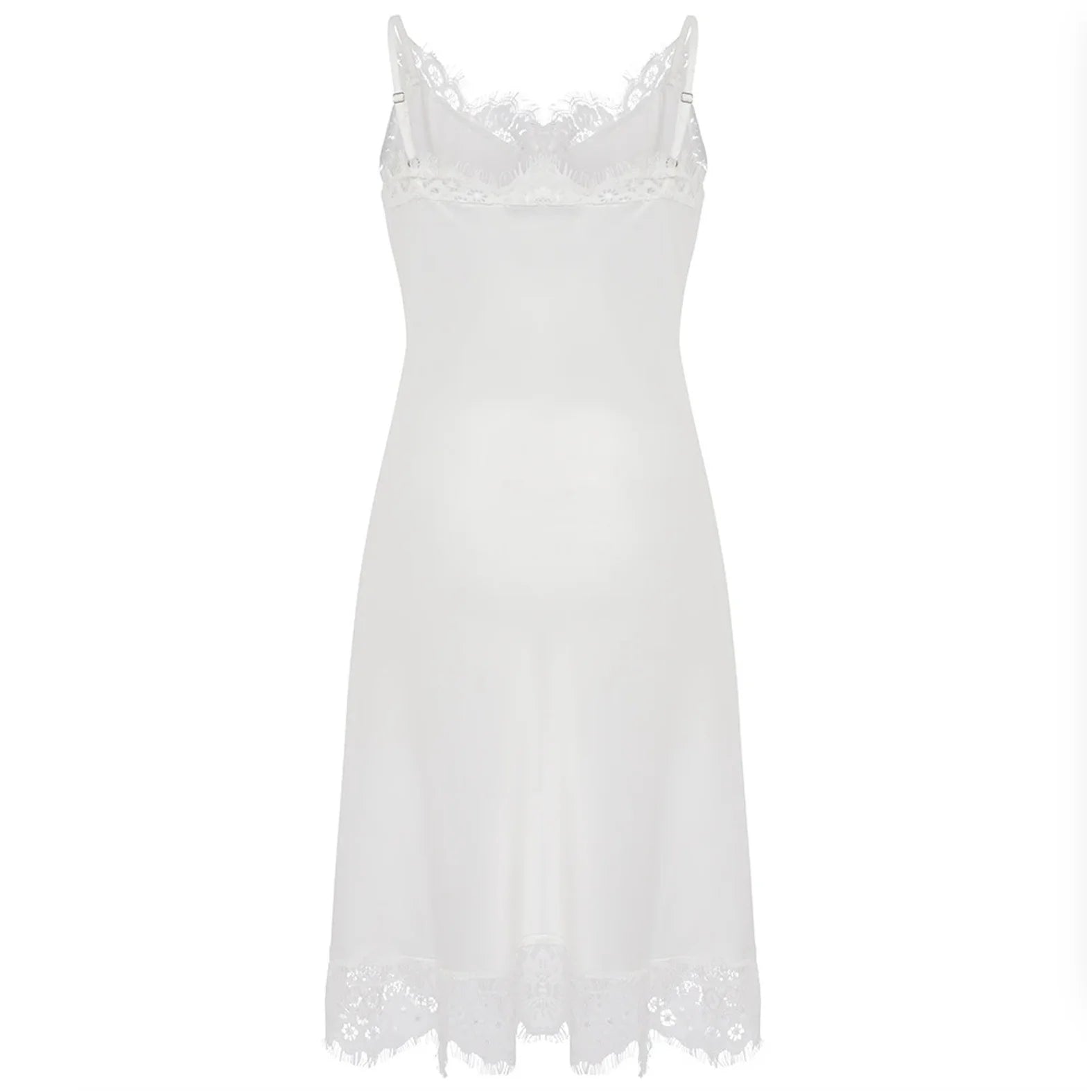 Deep V Neck Camisole Sleep Dress Natural Silk Lace Trimmed Nightdress for Ladies