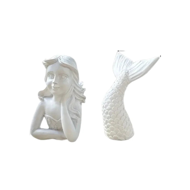 Elegant White Mermaid Garden Statue with Flowing Hair Reclining Pose Resin Sculpture for Outdoor Yard Decor