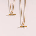 New Design Micro Pave CZ Cubic Zircon T Bar Stainless Steel Necklace 18K Gold Plated T Bar Pendant Necklace for Women