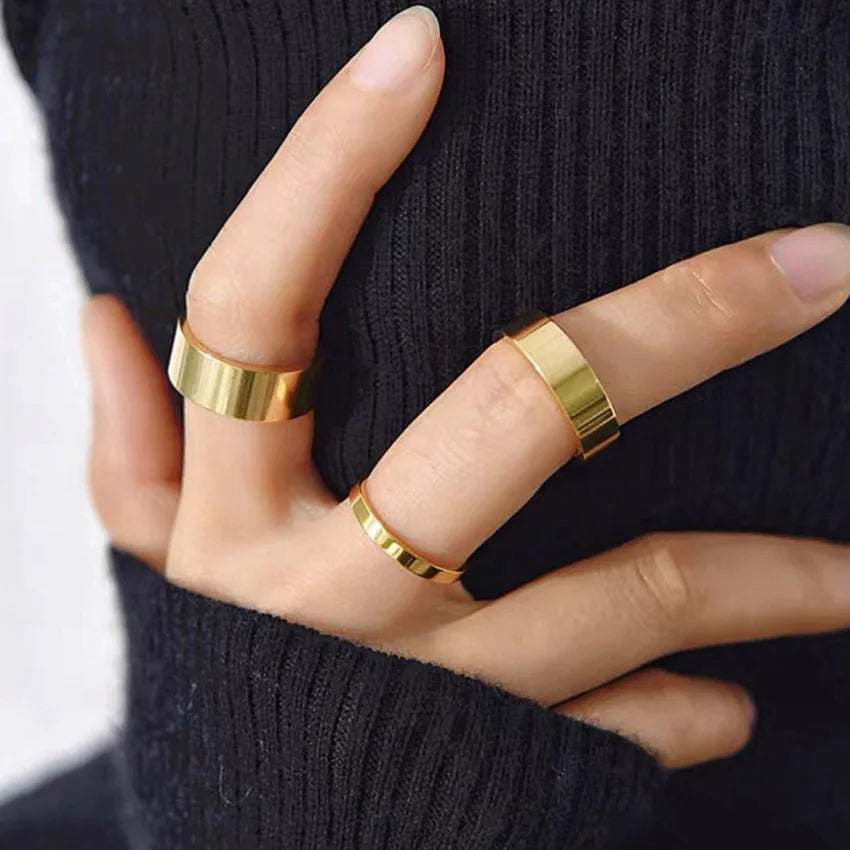 SC Dainty Christmas Jewelry 18K Gold Plated Rings Trend Stainless Steel Thick Ring Minimalist Couple Plain Cigar Stacking Rings