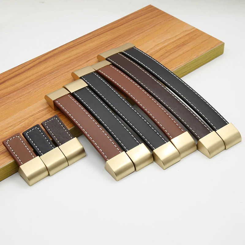 Latest Design Leather Handles Brown Handles Cabinet Door Handles Furniture Hardware Wardrobe Single Hole Black Leather Handles