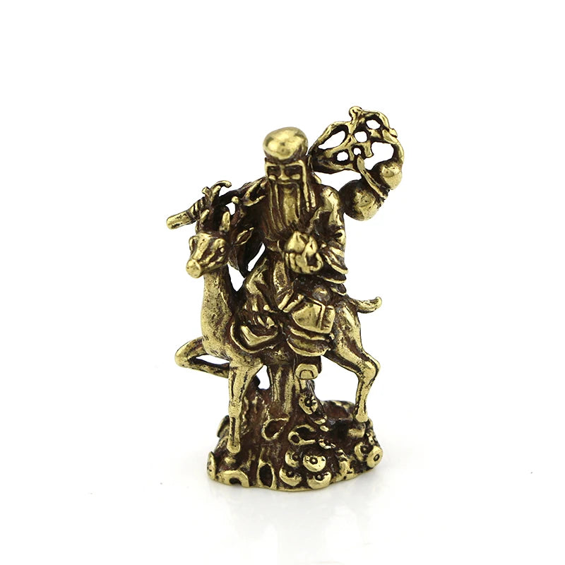 CA661 Antique Old Bronze Riding Deer Shou Xing Copper Mini-carved Bronze Statue Fu Lu Shou Collection Pure Copper Deceration