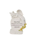 White Resin Animal Angel Cat Memorial Tombstone Hand-painted Yellow Roses Engraved 'Huan Huan' Fashion Commemorative Words