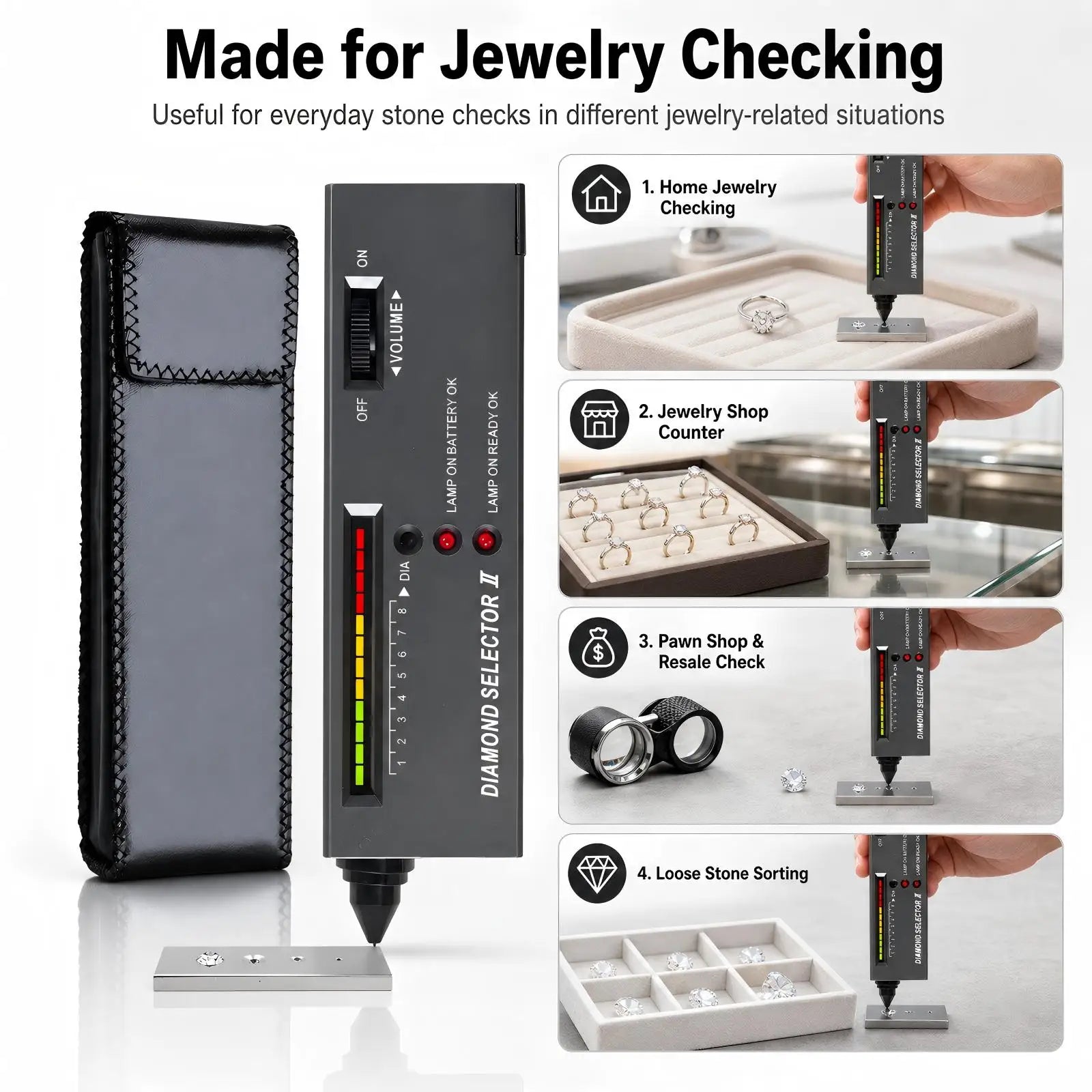 Portable Gemstone Diamond Tester Pen High Accuracy Gemstone & Jewelry Tools Diamond Selector for Jewelers & Equipment