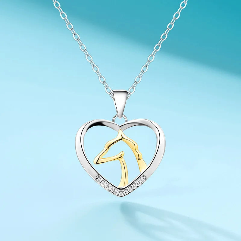 Wholesale 925 Sterling Silver Animal Pendant Necklace Heart Shaped CZ Zircon Fine Jewelry Necklace