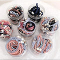 Wholesale 35pcs&50pcs Multi-color Elastic Nylon Hair Bands Pearl Ponytail Holder Bow Hair Ties Set in Box for Girls
