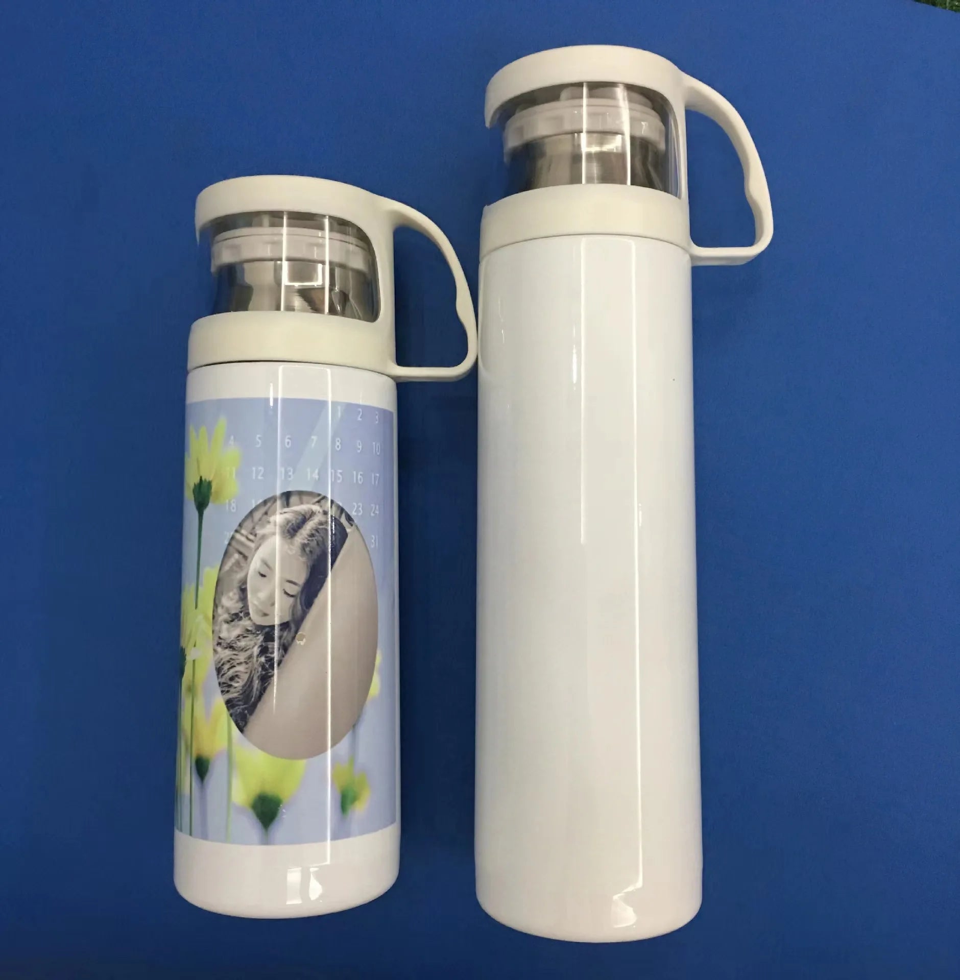 Sublimation blank white stainless steel flat bottom cup with lid suitable for office travel outdoors