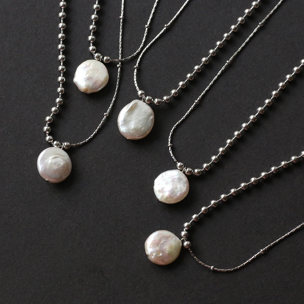 Freshwater Baroque Irregular Shape Natural Mother Pearl Necklace Beaded Asymmetric Stainless Steel Non Tarnish Jewelry 2022