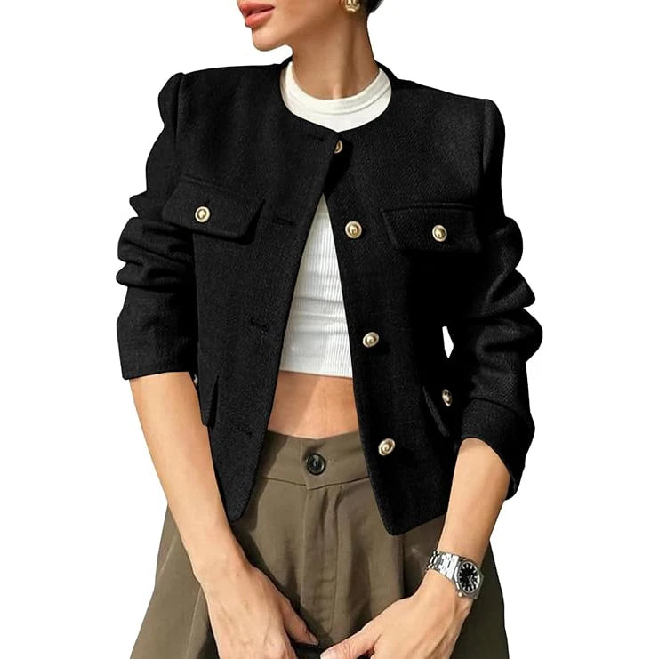 Professional Custom Factory Direct Women Luxury Korean Style Cropped Tweed Blazer Jacket Business Casual Outfits Polyester