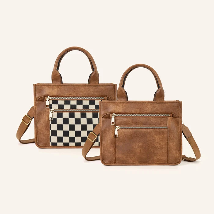 Factory Custom Sling Bag Handbag Tote Checkerboard Double Zipper Vegan Leather Luxury Crossbody Shoulder Bags for Women Ladies