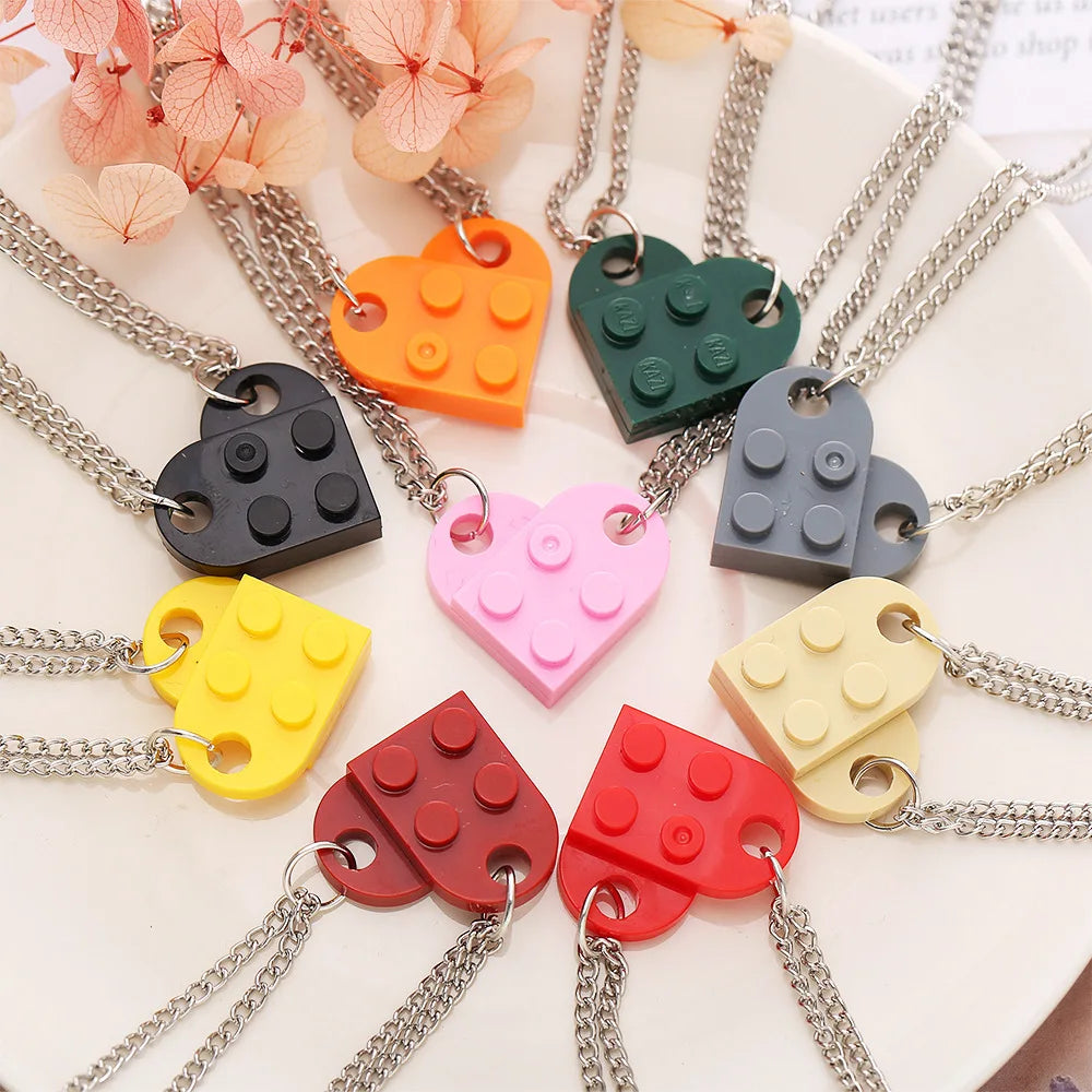 Sweet Romantic Geometric Necklace Love Heart Pendant Candy Color Acrylic Puzzle Thin Link Chain for Parties Fashionable Choker