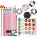 Tamax NAK014 Nail Art Kit 15pcs Liner Brush 5pcs Dotting Pen 10 Gold Strip Foil Paper Rhinestones Decoration Manicure Set